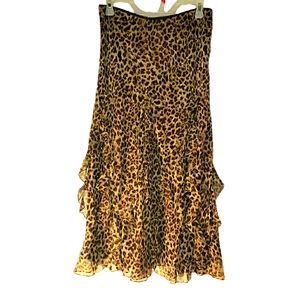 Vintage 90s Silk Ralph Lauren Leopard Ruffle Skirt